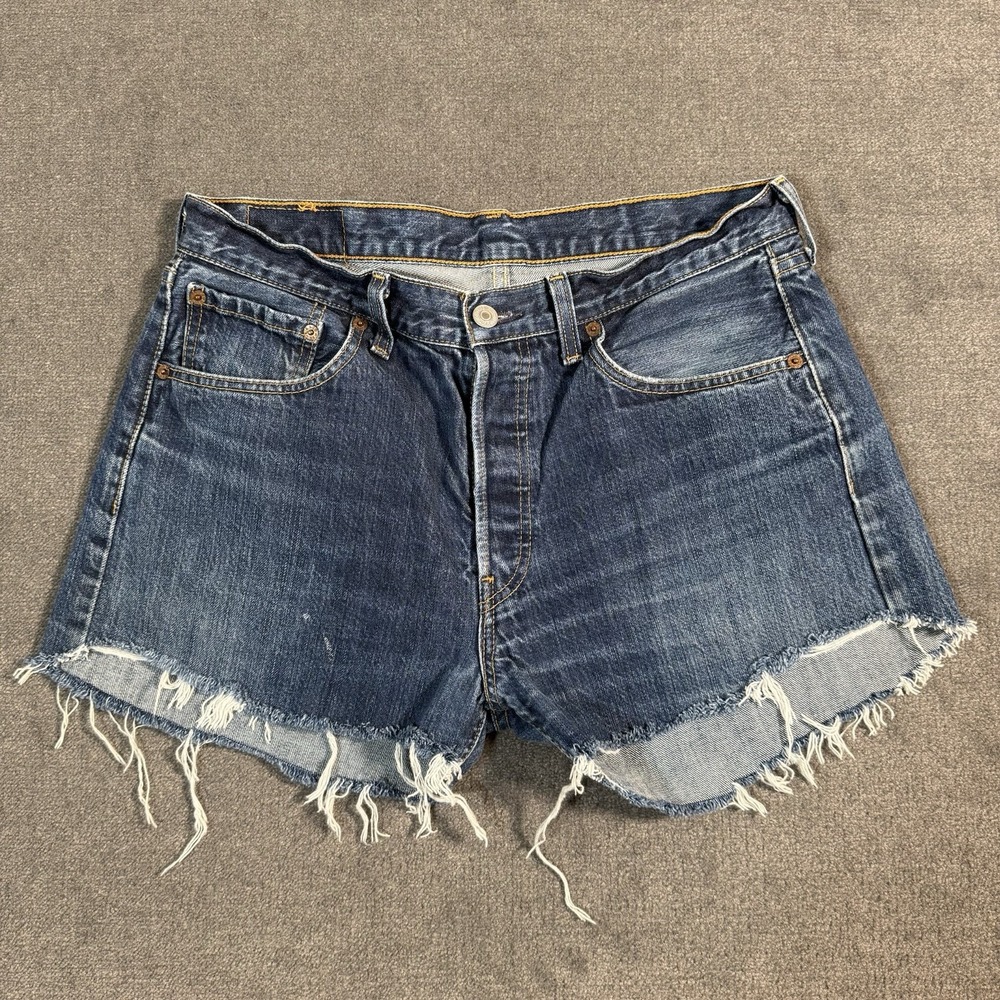 Levi's 501 Cut Off Shorts Women's 32 Blue Denim High Rise Button Fly 5-Pocket